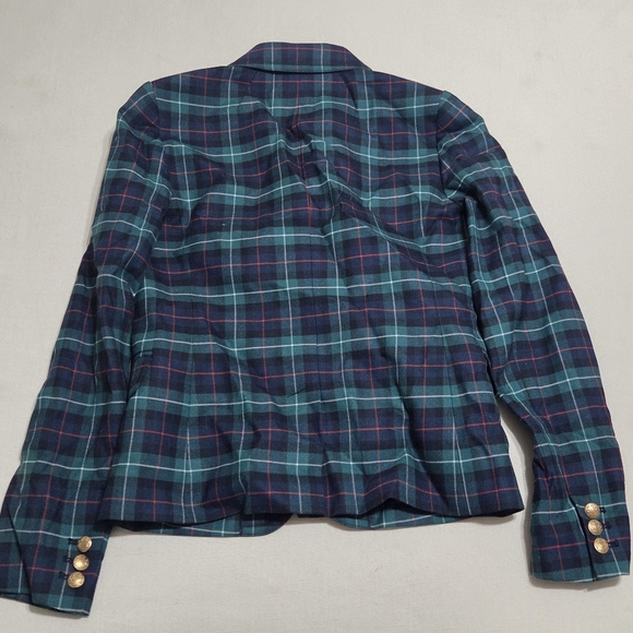 J Crew Green Plaid Tartan Women's Blazer with Gold Buttons Womens 0 XS - Picture 8 of 10
